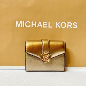 Michael Kors Carmen Medium Flap Bifold Wallet Pale Gold